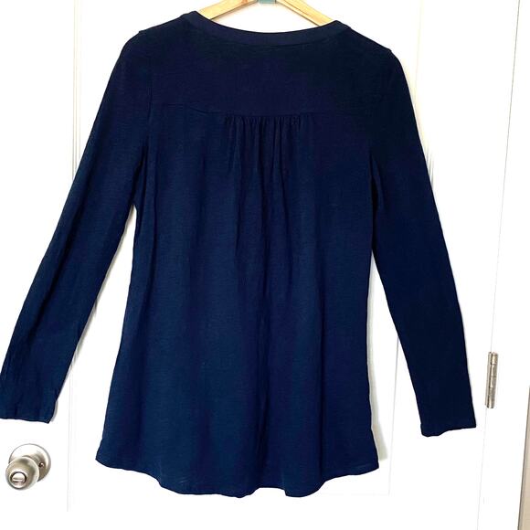 Anthropologie Little Yellow Button Wms Med Navy Blue Tunic Top Embroidered Boho - Picture 2 of 6